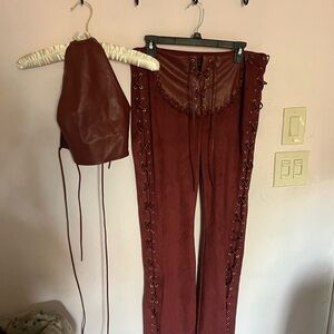Fashion Nova Burgundy Lace-Up Pants and Halter Top Set never worn with tags
